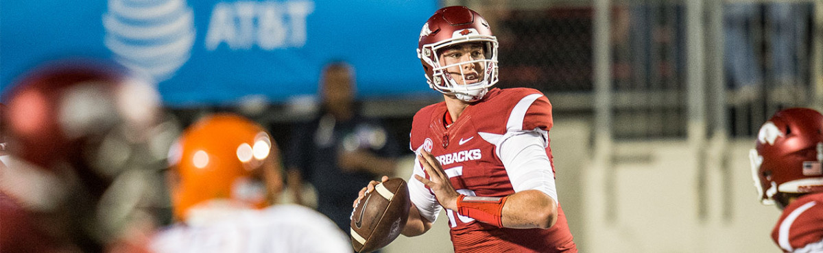 Southeastern Louisiana Lions quarterback Cole Kelley hits Arkansas