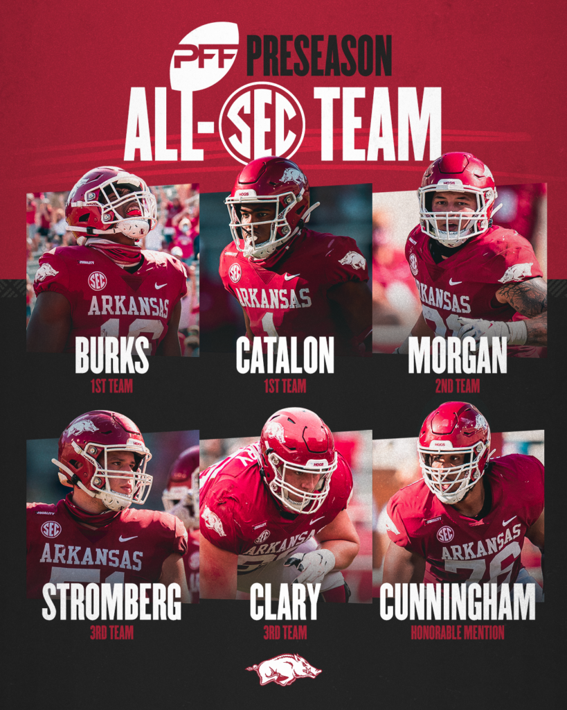 Six Hogs land on PFF Preseason All-SEC Team