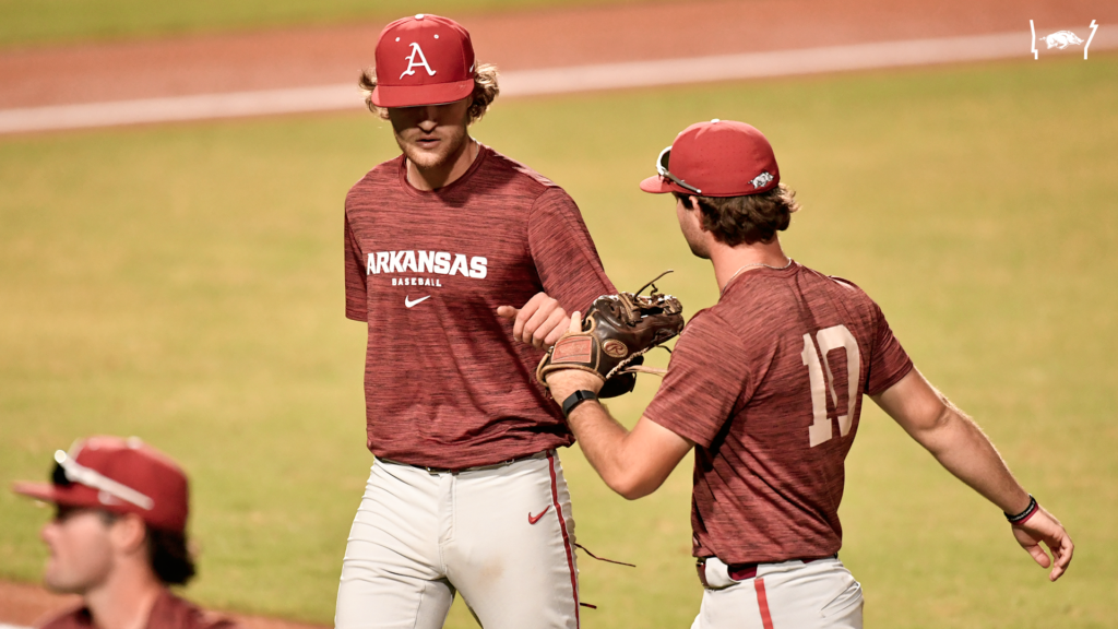 Fayetteville, AR. 6th June, 2015. Arkansas hitter Andrew Benintendi #16  reacts following a four called ball. The Missouri State Bears defeated the  Arkansas Razorbacks 3-1 in the second game of the Super