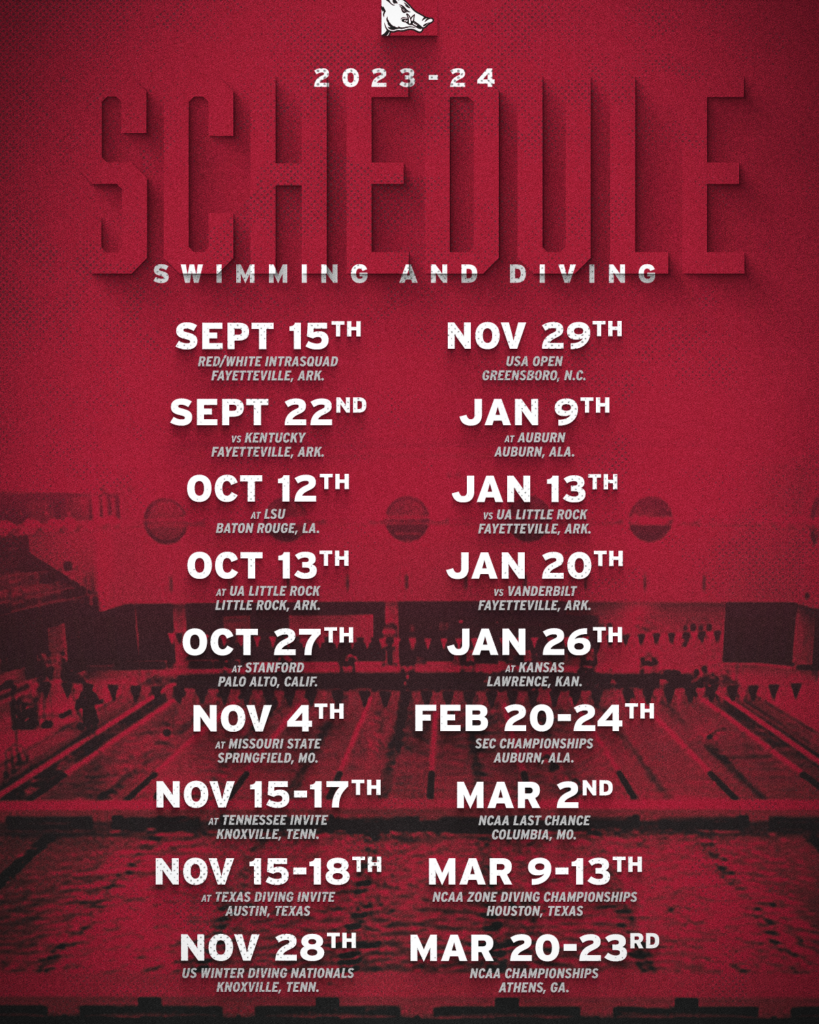 Razorbacks Announce 2023-24 Swimming and Diving Schedule Arkansas Razorbacks