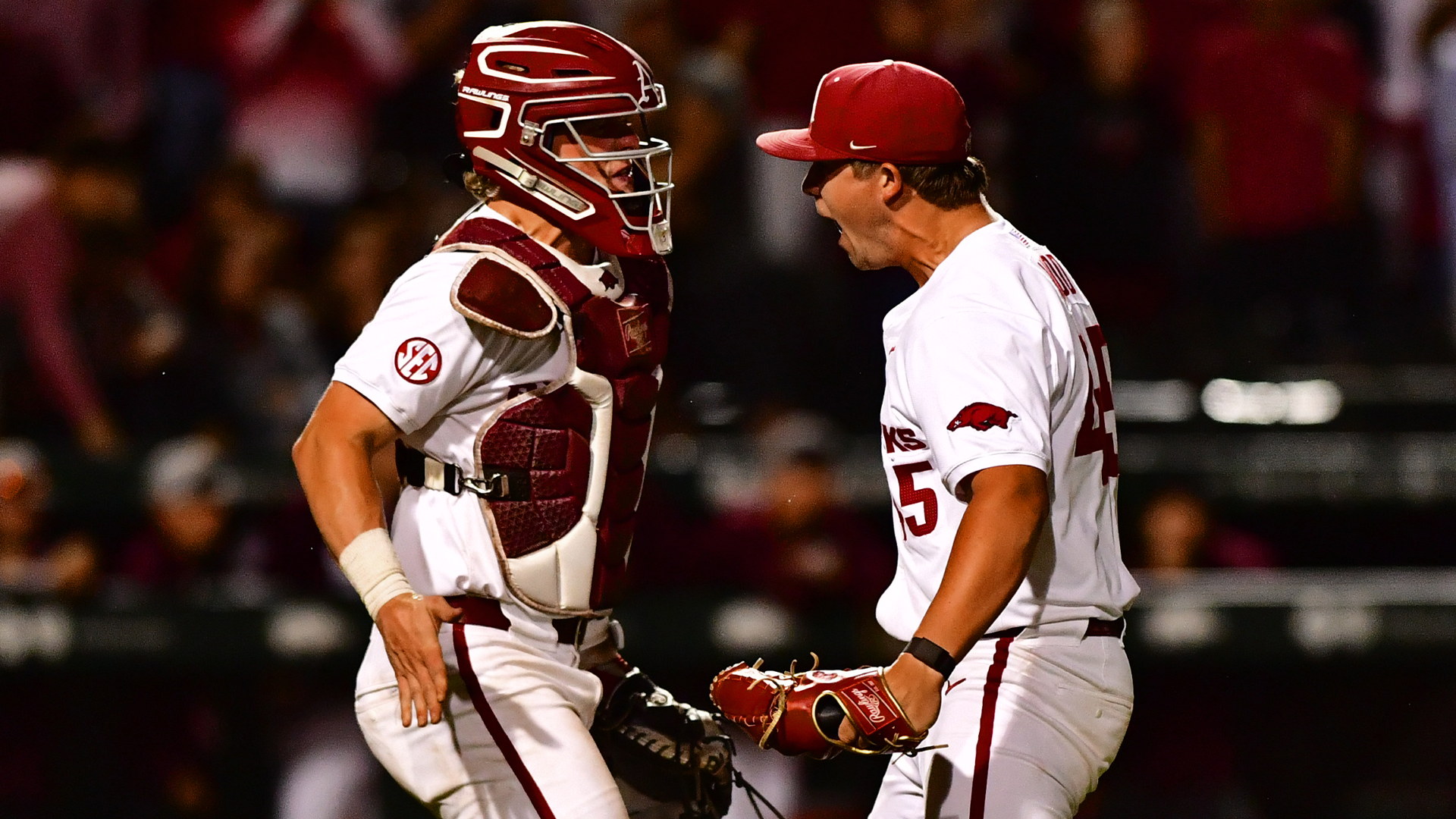 White’s Four RBI, Wood’s Bases-Loaded Save Help Hogs Take Game One in Comeback Fashion