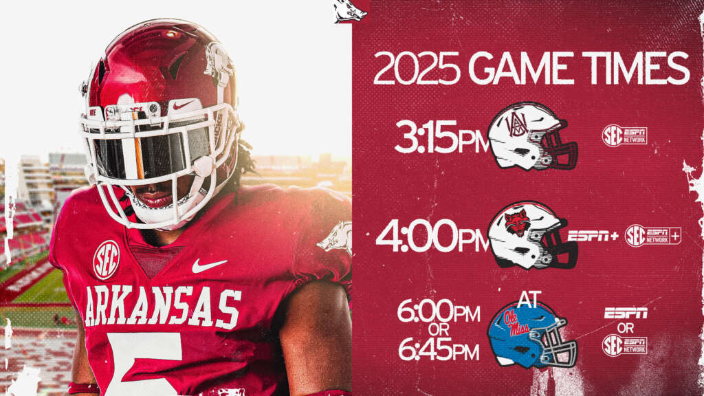 Kickoff times set for Hogs’ first three games