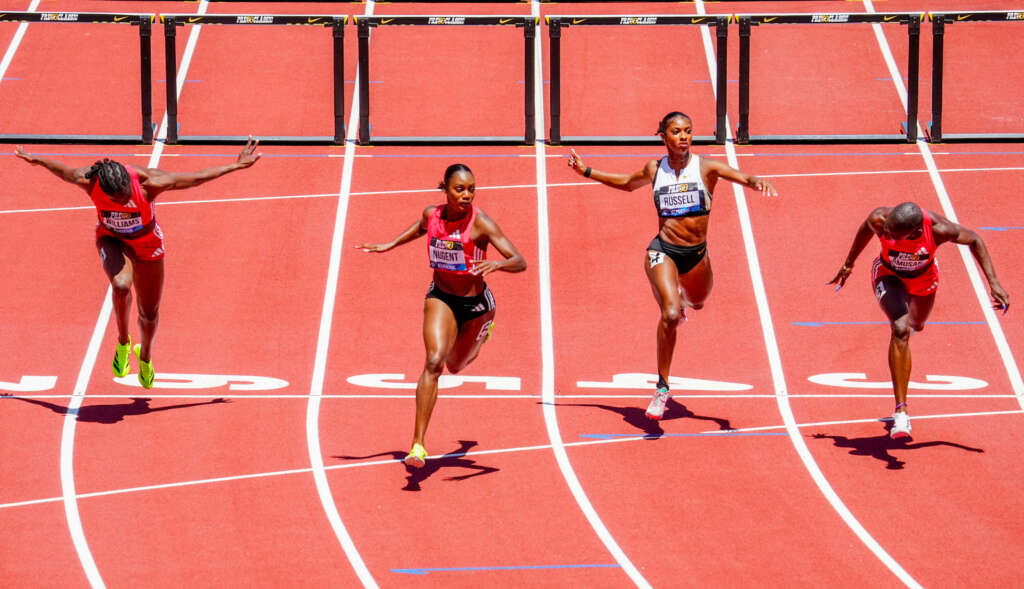 Nugent wins 100m hurdles, Whittaker third in 400m at Prefontaine Classic
