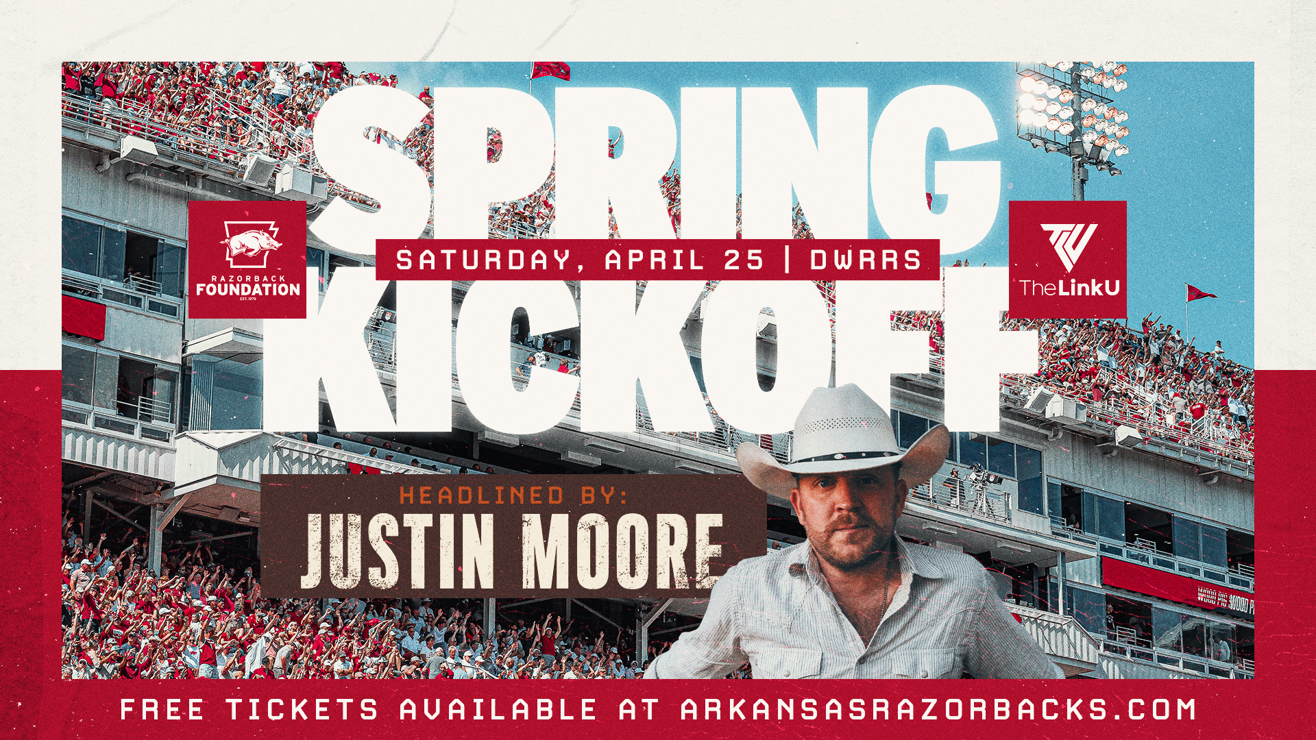 Justin Moore headlining 2026 Razorback Foundation Spring Kickoff powered by TheLinkU