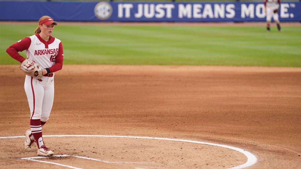Burnham Tosses Complete-Game Shutout as No. 5/9 Razorbacks Down No. 19 Mississippi State, 3-0
