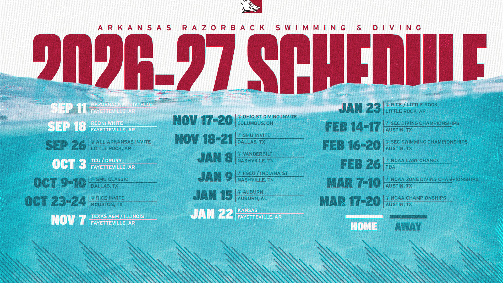 Razorback Swim & Dive Announce 2026-27 Schedule